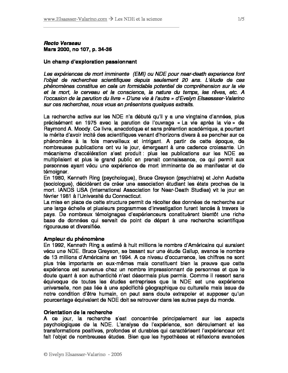 2000.03 | La NDE et la science | Recto Verseau