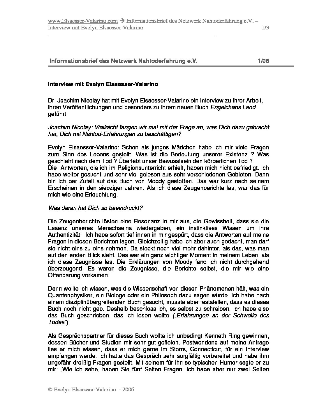 2006 | Interview | Informationsbrief Netzwerk Nahtoderfahrung